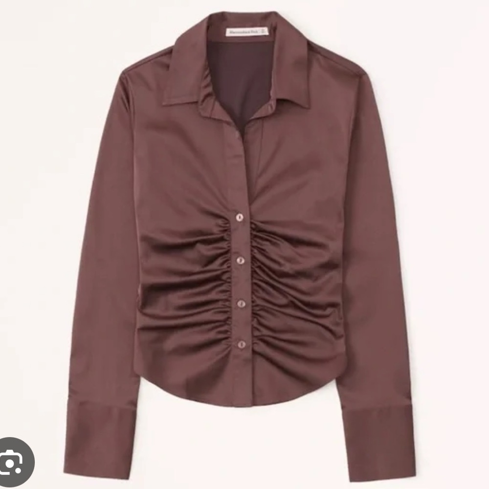 ABERCROMBIE Satin Ruched Long Sleeve Shirt